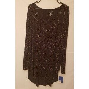 Women's apt 9 Black Beige Stripe Long Sleeve Tunic Relaxed Cottage Sz XL NWT